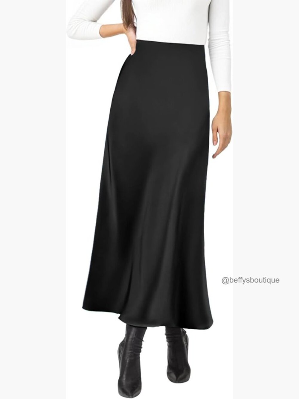 Satin Maxi Skirt High Waist A-Line Elastic Waistband All Seasons